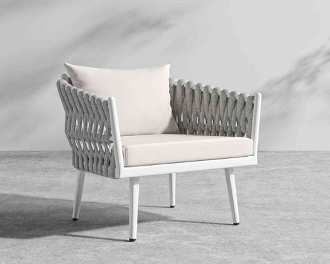 [Good] Pierre Outdoor Lounge Chair - Outdoor Fabric - Palisades - White - Light Grey [Local delivery only in Austin] Free Self Pickup - The Return Company