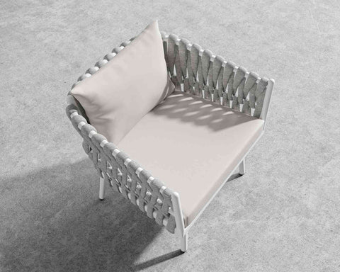 [Good] Pierre Outdoor Lounge Chair - Outdoor Fabric - Palisades - White - Light Grey [Local delivery only in Austin] Free Self Pickup - The Return Company
