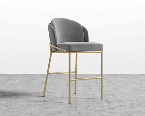 [Good] Angelo Counter Stool - Brass - Angelo - Vintage Velvet - Glacier Grey [Local delivery only in New York/New Jersey] - The Return Company