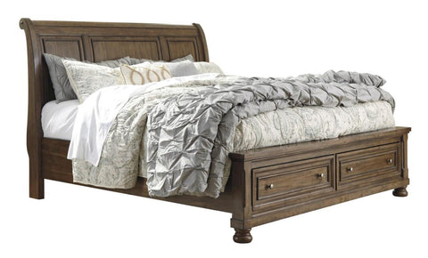 [New] Flynnter King Sleigh Storage Bed in Medium Brown [Local delivery only in Dallas] - The Return Company